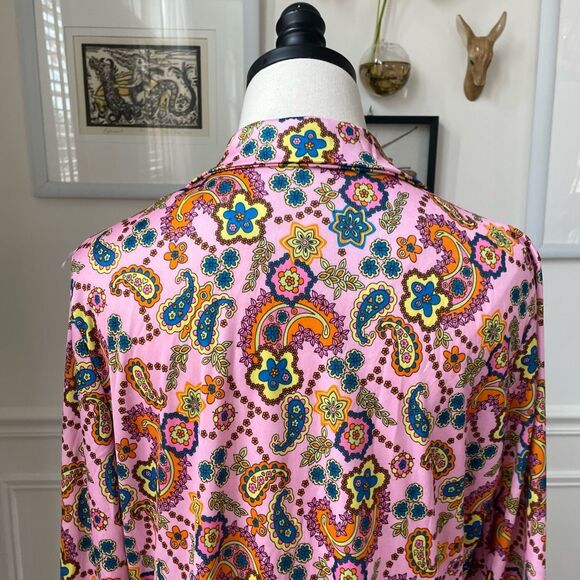 Vintage 70s Tribute Mod Floral Paisley Shirt Dress Long XL - Picture 6 of 9